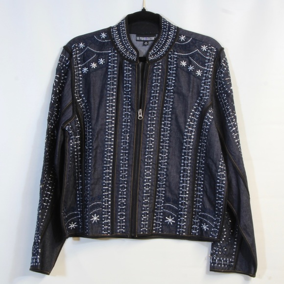 Pyramid Collection Zip-up Blue Denim Embroidered Jean Jacket Size Medium NWOT - Picture 2 of 8